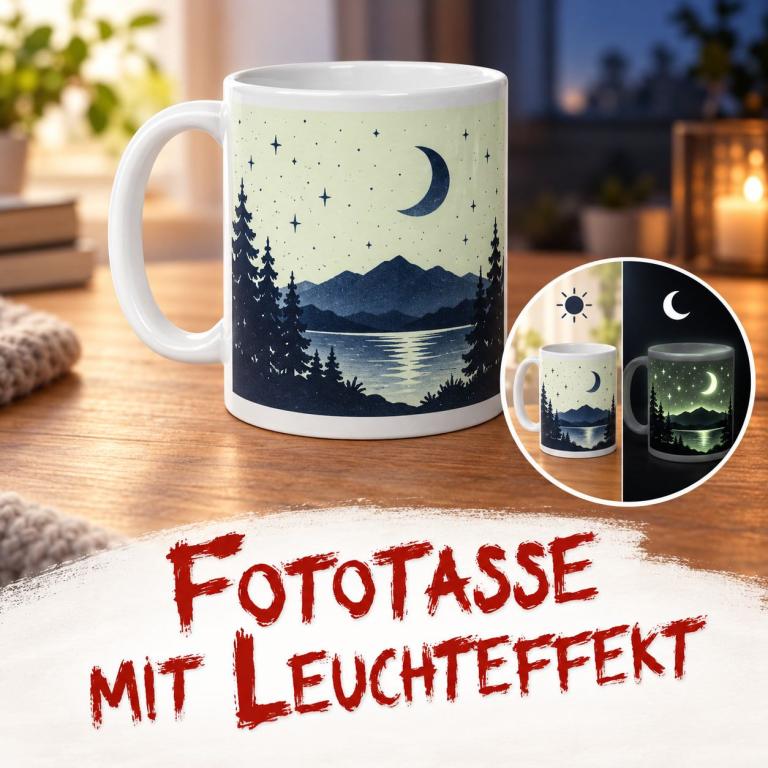 Fototasse mit Leuchteffekt und individuellem Fotodruck