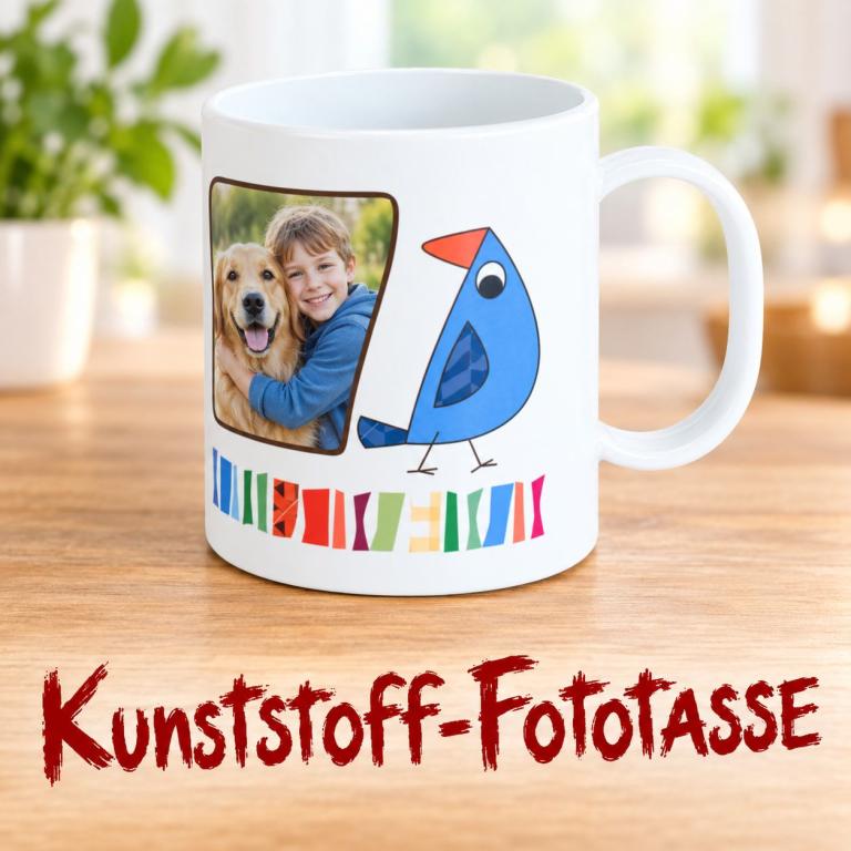 Bruchsichere Kunststoff-Fototasse individuell bedruckt