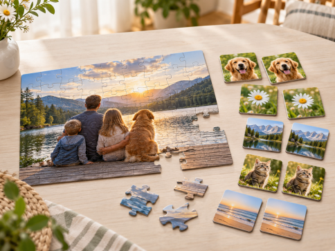 Individuelles Fotopuzzle und Memospiel mit eigenen Bildern